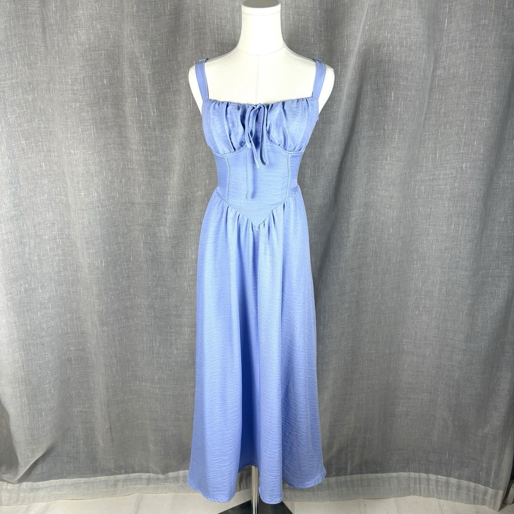 Womens Corset Midi Sun Dress Sz S French Blue Corset Cottagecore Coquette Fairy - Picture 2 of 11